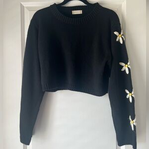 Altar’d State Black Sweater with Flower Sleeves, Large